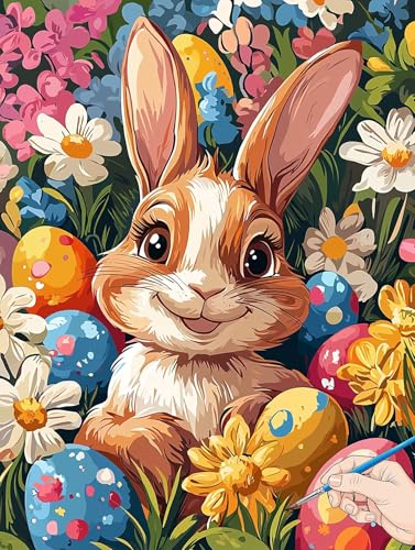 Malen Nach Zahlen Erwachsene Ostern Malen Nach Zahlen Kinder ab 10 Kaninchen Set Basteln Erwachsene DIY Paint by Numbers Adult Acrylfarbe Ölgemälde Bastelset Geschenke Deko Wohnzimmer 70x90cm G-58 von Jaeixouu