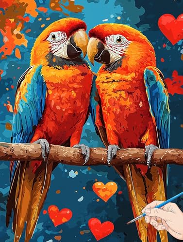 Malen Nach Zahlen Erwachsene Papagei Malen Nach Zahlen Kinder ab 10 Herz Set Basteln Erwachsene DIY Paint by Numbers Adult Acrylfarbe Ölgemälde Bastelset für Geschenke Deko Wohnzimmer 60x80cm B-65 von Jaeixouu
