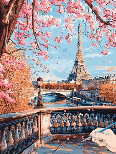 Malen Nach Zahlen Erwachsene Paris Malen Nach Zahlen Kinder ab 10 Landschaft Set Basteln Erwachsene DIY Paint by Numbers Adult Acrylfarbe Ölgemälde Bastelset Geschenke Deko Wohnzimmer 60x80cm J-33 von Jaeixouu