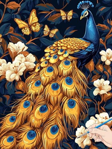 Malen Nach Zahlen Erwachsene Pfau Malen Nach Zahlen Blumen DIY Set Ewachsene Paint by Numbers Adult mit Pinseln und Acrylfarbe Handgemalt Ölgemälde Kit Geschenke für Frauen Halloween Deko 70x90cm B-70 von Jaeixouu