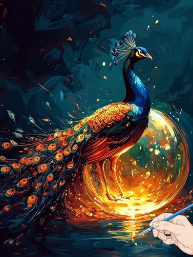 Malen Nach Zahlen Erwachsene Pfau Malen Nach Zahlen Kinder ab 10 Tiere Set Basteln Erwachsene Paint by Numbers Adult Acrylfarbe Ölgemälde Bastelset Herbstdeko Geschenke Deko Wohnzimmer 50x70cm B-97 von Jaeixouu