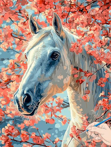 Malen Nach Zahlen Erwachsene Pferde Malen Nach Zahlen Blumen DIY Set Ewachsene Paint by Numbers Adult mit Pinseln und Acrylfarbe Handgemalt Ölgemälde Kit für Geschenke für Frauen Deko 50x70cm C-77 von Jaeixouu