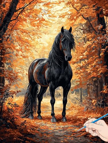 Malen Nach Zahlen Erwachsene Pferde Malen Nach Zahlen Kinder ab 10 Wald Set Basteln Erwachsene DIY Paint by Numbers Adult Acrylfarbe Ölgemälde Bastelset für Geschenke Deko Wohnzimmer 60x80cm I-18 von Jaeixouu