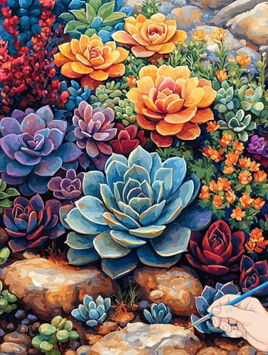 Malen Nach Zahlen Erwachsene Pflanzen Malen Nach Zahlen Stein DIY Set Ewachsene Paint by Numbers Adult mit Pinseln und Acrylfarbe Handgemalt Ölgemälde Kit für Geschenke für Frauen Deko 40x50cm H-86 von Jaeixouu
