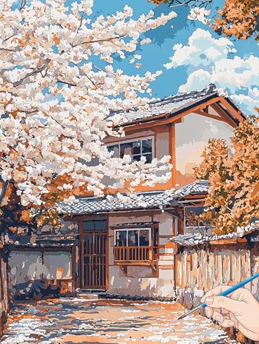 Malen Nach Zahlen Erwachsene Retro Malen Nach Zahlen Kinder ab 10 Landschaft Set Basteln Erwachsene DIY Paint by Numbers Adult Acrylfarbe Ölgemälde Bastelset Geschenke Deko Wohnzimmer 70x90cm G-48 von Jaeixouu