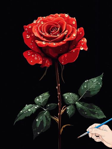 Malen Nach Zahlen Erwachsene Rose Malen Nach Zahlen Blumen DIY Set Ewachsene Paint by Numbers Adult mit Pinseln und Acrylfarbe Handgemalt Ölgemälde Kit Geschenke für Frauen Halloween Deko 40x50cm J-18 von Jaeixouu