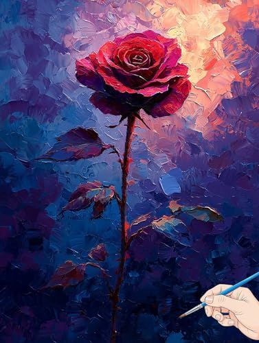 Malen Nach Zahlen Erwachsene Rose Malen Nach Zahlen Blumen DIY Set Ewachsene Paint by Numbers Adult mit Pinseln und Acrylfarbe Handgemalt Ölgemälde Kit Geschenke für Frauen Halloween Deko 50x70cm C-75 von Jaeixouu