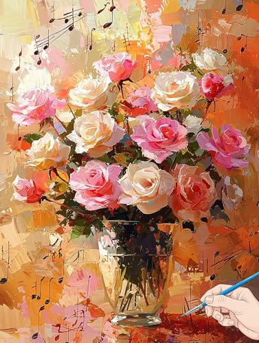 Malen Nach Zahlen Erwachsene Rose Malen Nach Zahlen Kinder ab 10 Notiz Set Basteln Erwachsene Paint by Numbers Adult Acrylfarbe Ölgemälde Bastelset Herbstdeko Geschenke Deko Wohnzimmer 30x40cm B-63 von Jaeixouu