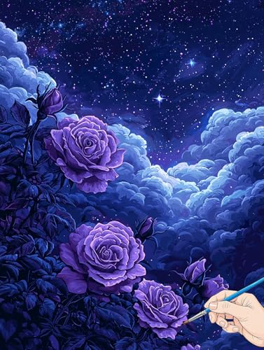 Malen Nach Zahlen Erwachsene Rose Malen Nach Zahlen Wolke DIY Set Ewachsene Paint by Numbers Adult mit Pinseln und Acrylfarbe Handgemalt Ölgemälde Kit Geschenke für Frauen Halloween Deko 50x70cm C-01 von Jaeixouu