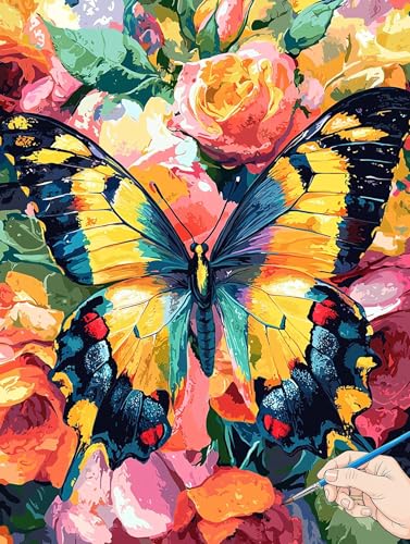 Malen Nach Zahlen Erwachsene Schmetterling Malen Nach Zahlen Kinder ab 10 Blumen Set Basteln Erwachsene DIY Paint by Numbers Adult Acrylfarbe Ölgemälde Bastelset Geschenke Deko Wohnzimmer 30x40cm J-43 von Jaeixouu