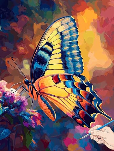 Malen Nach Zahlen Erwachsene Schmetterling Malen Nach Zahlen Kinder ab 10 Blumen Set Basteln Erwachsene DIY Paint by Numbers Adult Acrylfarbe Ölgemälde Bastelset Geschenke Deko Wohnzimmer 60x80cm H-03 von Jaeixouu