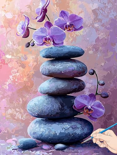 Malen Nach Zahlen Erwachsene Stein Malen Nach Zahlen Kinder ab 10 Blumen Set Basteln Erwachsene DIY Paint by Numbers Adult Acrylfarbe Ölgemälde Bastelset für Geschenke Deko Wohnzimmer 60x80cm B-35 von Jaeixouu