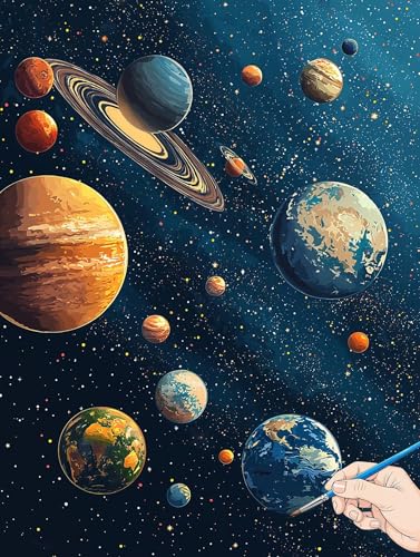 Malen Nach Zahlen Erwachsene Sternennacht Malen Nach Zahlen Kinder ab 10 Planet Set Basteln Erwachsene DIY Paint by Numbers Adult Acrylfarbe Ölgemälde Bastelset Geschenke Deko Wohnzimmer 30x40cm H-13 von Jaeixouu