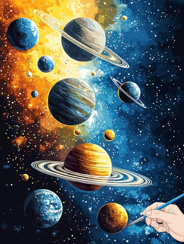 Malen Nach Zahlen Erwachsene Sternennacht Malen Nach Zahlen Kinder ab 10 Planet Set Basteln Erwachsene DIY Paint by Numbers Adult Acrylfarbe Ölgemälde Bastelset Geschenke Deko Wohnzimmer 50x70cm F-59 von Jaeixouu