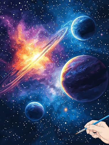 Malen Nach Zahlen Erwachsene Sternennacht Malen Nach Zahlen Kinder ab 10 Planet Set Basteln Erwachsene DIY Paint by Numbers Adult Acrylfarbe Ölgemälde Bastelset Geschenke Deko Wohnzimmer 60x80cm C-88 von Jaeixouu