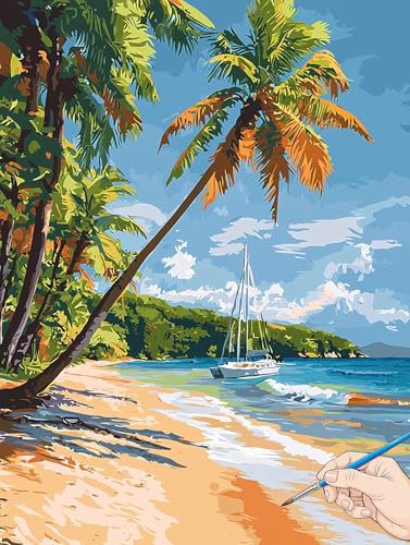 Malen Nach Zahlen Erwachsene Strand Malen Nach Zahlen Kinder ab 10 Landschaft Set Basteln Erwachsene DIY Paint by Numbers Adult Acrylfarbe Ölgemälde Bastelset Geschenke Deko Wohnzimmer 70x90cm I-78 von Jaeixouu