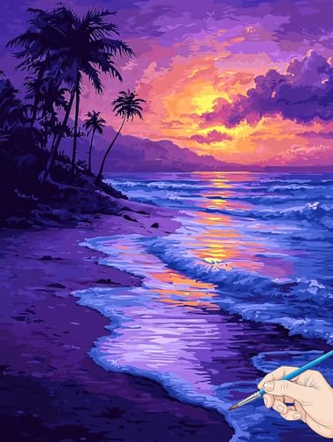 Malen Nach Zahlen Erwachsene Strand Malen Nach Zahlen Kinder ab 10 Meer Set Basteln Erwachsene DIY Paint by Numbers Adult Acrylfarbe Ölgemälde Bastelset für Geschenke Deko Wohnzimmer 70x90cm I-50 von Jaeixouu