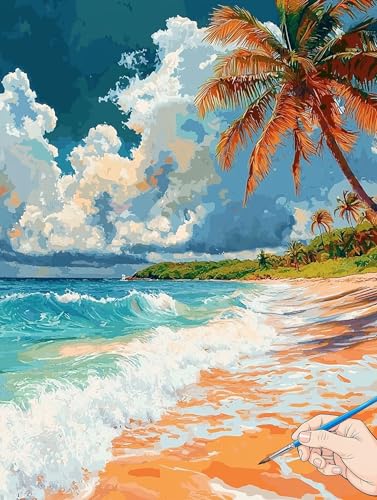 Malen Nach Zahlen Erwachsene Strand Malen Nach Zahlen Meer DIY Set Ewachsene Paint by Numbers Adult mit Pinseln und Acrylfarbe Handgemalt Ölgemälde Kit Geschenke für Frauen Halloween Deko 30x40cm J-68 von Jaeixouu