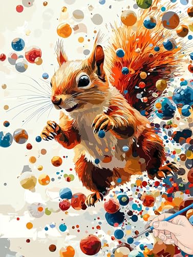 Malen Nach Zahlen Erwachsene Tiere Malen Nach Zahlen Kinder ab 10 Eichhörnchen Set Basteln Erwachsene DIY Paint by Numbers Adult Acrylfarbe Ölgemälde Bastelset Geschenke Deko Wohnzimmer 60x80cm H-51 von Jaeixouu
