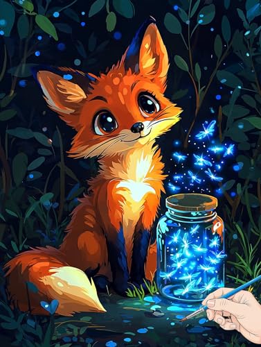 Malen Nach Zahlen Erwachsene Tiere Malen Nach Zahlen Kinder ab 10 Fuchs Set Basteln Erwachsene DIY Paint by Numbers Adult Acrylfarbe Ölgemälde Bastelset für Geschenke Deko Wohnzimmer 30x40cm F-43 von Jaeixouu