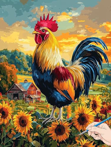 Malen Nach Zahlen Erwachsene Tiere Malen Nach Zahlen Kinder ab 10 Huhn Set Basteln Erwachsene Paint by Numbers Adult Acrylfarbe Ölgemälde Bastelset Herbstdeko Geschenke Deko Wohnzimmer 30x40cm B-79 von Jaeixouu