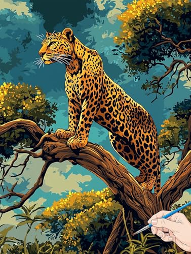 Malen Nach Zahlen Erwachsene Tiere Malen Nach Zahlen Kinder ab 10 Leopard Set Basteln Erwachsene DIY Paint by Numbers Adult Acrylfarbe Ölgemälde Bastelset für Geschenke Deko Wohnzimmer 70x90cm I-36 von Jaeixouu