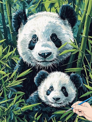 Malen Nach Zahlen Erwachsene Tiere Malen Nach Zahlen Kinder ab 10 Panda Set Basteln Erwachsene DIY Paint by Numbers Adult Acrylfarbe Ölgemälde Bastelset für Geschenke Deko Wohnzimmer 40x50cm H-09 von Jaeixouu