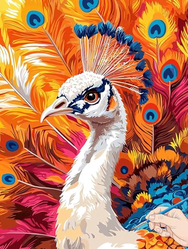Malen Nach Zahlen Erwachsene Tiere Malen Nach Zahlen Kinder ab 10 Pfau Set Basteln Erwachsene Paint by Numbers Adult Acrylfarbe Ölgemälde Bastelset Herbstdeko Geschenke Deko Wohnzimmer 50x70cm A-82 von Jaeixouu