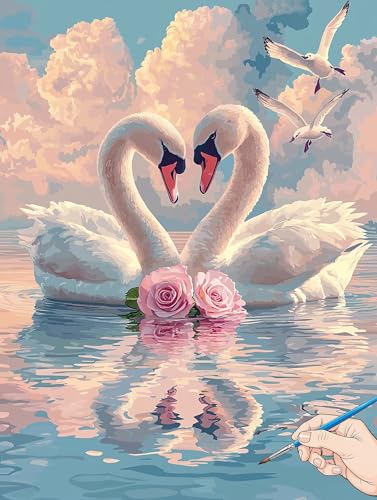 Malen Nach Zahlen Erwachsene Tiere Malen Nach Zahlen Kinder ab 10 Schwan Set Basteln Erwachsene DIY Paint by Numbers Adult Acrylfarbe Ölgemälde Bastelset für Geschenke Deko Wohnzimmer 50x70cm A-92 von Jaeixouu