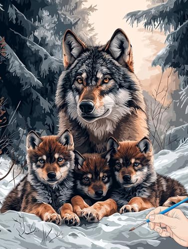 Malen Nach Zahlen Erwachsene Tiere Malen Nach Zahlen Kinder ab 10 Wolf Set Basteln Erwachsene Paint by Numbers Adult Acrylfarbe Ölgemälde Bastelset Herbstdeko Geschenke Deko Wohnzimmer 70x90cm B-59 von Jaeixouu