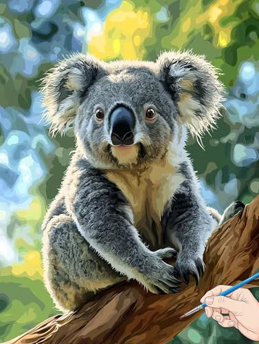 Malen Nach Zahlen Erwachsene Tiere Malen Nach Zahlen Koala DIY Set Ewachsene Paint by Numbers Adult mit Pinseln und Acrylfarbe Handgemalt Ölgemälde Kit Geschenke für Frauen Halloween Deko 40x50cm F-90 von Jaeixouu