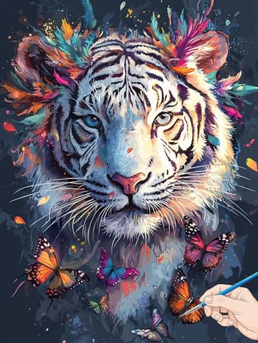 Malen Nach Zahlen Erwachsene Tiger Malen Nach Zahlen Kinder ab 10 Schmetterling Set Basteln Erwachsene DIY Paint by Numbers Adult Acrylfarbe Ölgemälde Bastelset Geschenke Deko Wohnzimmer 30x40cm G-76 von Jaeixouu