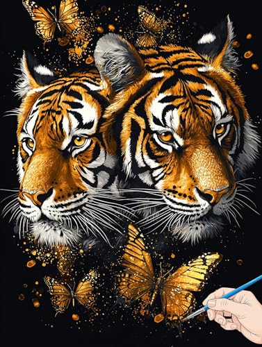 Malen Nach Zahlen Erwachsene Tiger Malen Nach Zahlen Kinder ab 10 Schmetterling Set Basteln Erwachsene DIY Paint by Numbers Adult Acrylfarbe Ölgemälde Bastelset Geschenke Deko Wohnzimmer 60x80cm B-39 von Jaeixouu