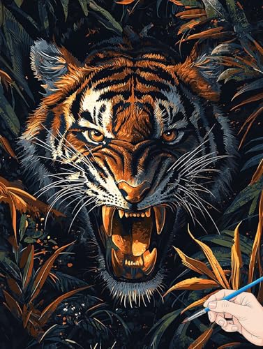 Malen Nach Zahlen Erwachsene Tiger Malen Nach Zahlen Kinder ab 10 Tiere Set Basteln Erwachsene DIY Paint by Numbers Adult Acrylfarbe Ölgemälde Bastelset für Geschenke Deko Wohnzimmer 30x40cm H-11 von Jaeixouu