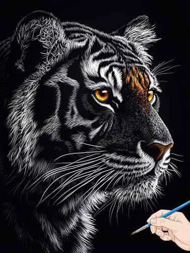 Malen Nach Zahlen Erwachsene Tiger Malen Nach Zahlen Kinder ab 10 Tiere Set Basteln Erwachsene DIY Paint by Numbers Adult Acrylfarbe Ölgemälde Bastelset für Geschenke Deko Wohnzimmer 30x40cm J-15 von Jaeixouu