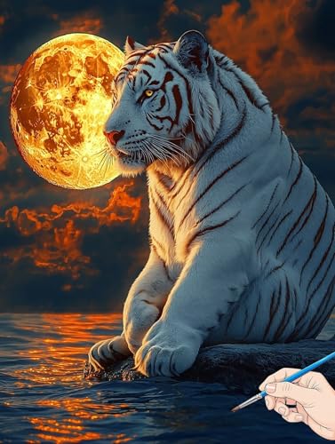 Malen Nach Zahlen Erwachsene Tiger Malen Nach Zahlen Mond DIY Set Ewachsene Paint by Numbers Adult mit Pinseln und Acrylfarbe Handgemalt Ölgemälde Kit Geschenke für Frauen Halloween Deko 70x90cm H-60 von Jaeixouu