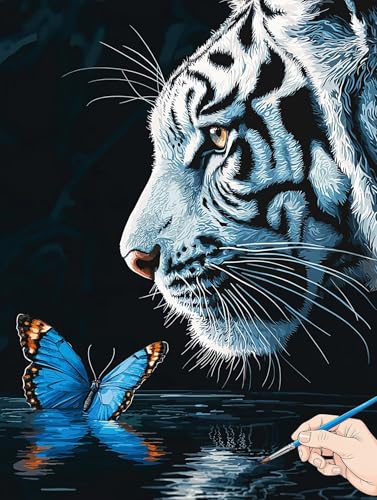Malen Nach Zahlen Erwachsene Tiger Malen Nach Zahlen Schmetterling DIY Set Ewachsene Paint by Numbers Adult mit Pinseln und Acrylfarbe Handgemalt Ölgemälde Kit Geschenke für Frauen Deko 40x50cm I-93 von Jaeixouu