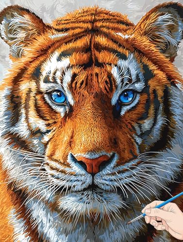 Malen Nach Zahlen Erwachsene Tiger Malen Nach Zahlen Tiere DIY Set Ewachsene Paint by Numbers Adult mit Pinseln und Acrylfarbe Handgemalt Ölgemälde Kit Geschenke für Frauen Halloween Deko 60x80cm I-47 von Jaeixouu