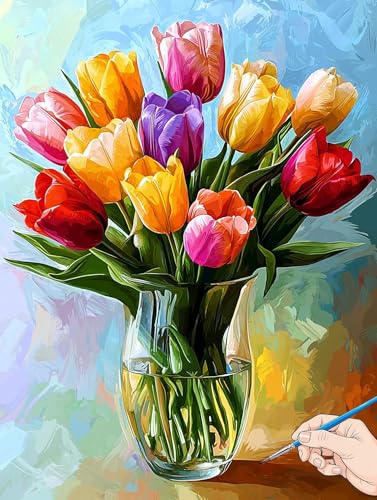 Malen Nach Zahlen Erwachsene Tulpe Malen Nach Zahlen Blumen DIY Set Ewachsene Paint by Numbers Adult mit Pinseln und Acrylfarbe Handgemalt Ölgemälde Geschenke für Frauen Halloween Deko 70x90cm A-99 von Jaeixouu