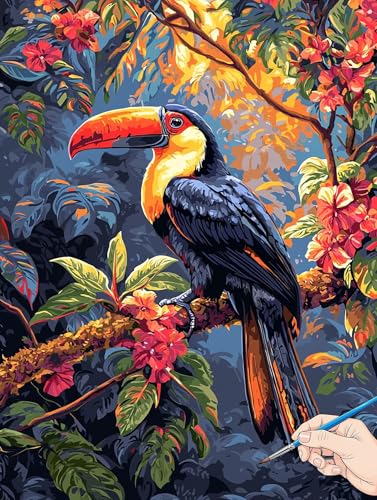 Malen Nach Zahlen Erwachsene Vogel Malen Nach Zahlen Blumen DIY Set Ewachsene Paint by Numbers Adult mit Pinseln und Acrylfarbe Handgemalt Ölgemälde Geschenke für Frauen Halloween Deko 50x70cm C-87 von Jaeixouu