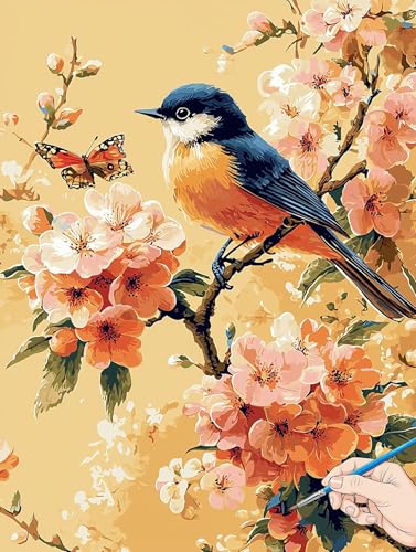Malen Nach Zahlen Erwachsene Vogel Malen Nach Zahlen Blumen DIY Set Ewachsene Paint by Numbers Adult mit Pinseln und Acrylfarbe Handgemalt Ölgemälde Geschenke für Frauen Halloween Deko 70x90cm B-88 von Jaeixouu