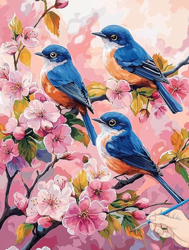 Malen Nach Zahlen Erwachsene Vogel Malen Nach Zahlen Blumen DIY Set Ewachsene Paint by Numbers Adult mit Pinseln und Acrylfarbe Handgemalt Ölgemälde Geschenke für Frauen Halloween Deko 70x90cm H-32 von Jaeixouu
