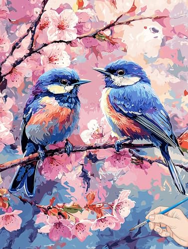 Malen Nach Zahlen Erwachsene Vogel Malen Nach Zahlen Kinder ab 10 Blumen Set Basteln Erwachsene DIY Paint by Numbers Adult Acrylfarbe Ölgemälde Bastelset für Geschenke Deko Wohnzimmer 50x70cm I-28 von Jaeixouu