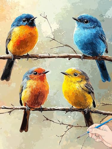 Malen Nach Zahlen Erwachsene Vogel Malen Nach Zahlen Tiere DIY Set Ewachsene Paint by Numbers Adult mit Pinseln und Acrylfarbe Handgemalt Ölgemälde Kit Geschenke für Frauen Halloween Deko 40x50cm I-17 von Jaeixouu