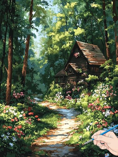 Malen Nach Zahlen Erwachsene Wald Malen Nach Zahlen Kabine DIY Set Ewachsene Paint by Numbers Adult mit Pinseln und Acrylfarbe Handgemalt Ölgemälde Kit Geschenke für Frauen Halloween Deko 30x40cm I-25 von Jaeixouu