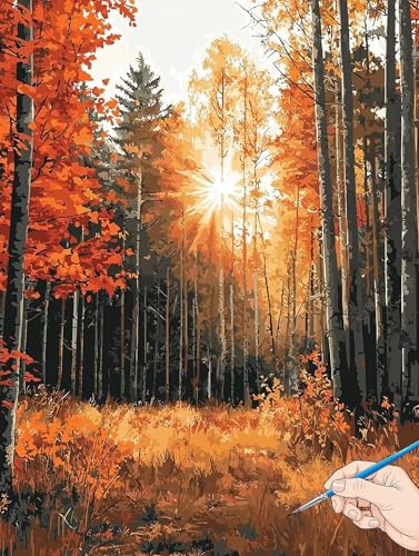Malen Nach Zahlen Erwachsene Wald Malen Nach Zahlen Kinder ab 10 Herbst Set Basteln Erwachsene DIY Paint by Numbers Adult Acrylfarbe Ölgemälde Bastelset für Geschenke Deko Wohnzimmer 30x40cm J-57 von Jaeixouu