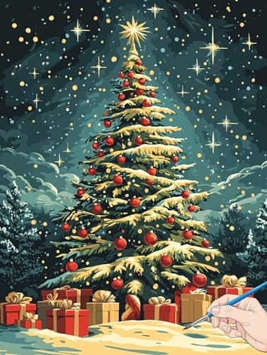 Malen Nach Zahlen Erwachsene Weihnachten Malen Nach Zahlen Kinder ab 10 Baum Set Basteln Erwachsene DIY Paint by Numbers Adult Acrylfarbe Ölgemälde Bastelset Geschenke Deko Wohnzimmer 30x40cm J-25 von Jaeixouu