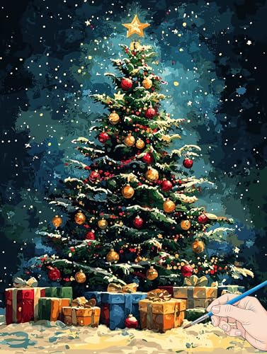 Malen Nach Zahlen Erwachsene Weihnachten Malen Nach Zahlen Kinder ab 10 Baum Set Basteln Erwachsene DIY Paint by Numbers Adult Acrylfarbe Ölgemälde Bastelset Geschenke Deko Wohnzimmer 70x90cm G-96 von Jaeixouu