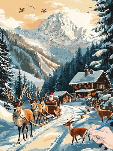 Malen Nach Zahlen Erwachsene Weihnachten Malen Nach Zahlen Kinder ab 10 Landschaft Set Basteln Erwachsene DIY Paint by Numbers Adult Acrylfarbe Ölgemälde Bastelset Geschenke für Frauen 60x80cm B-17 von Jaeixouu