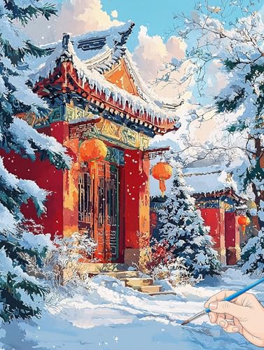 Malen Nach Zahlen Erwachsene Winter Malen Nach Zahlen Kinder ab 10 Landschaft Set Basteln Erwachsene DIY Paint by Numbers Adult Acrylfarbe Ölgemälde Bastelset Geschenke Deko Wohnzimmer 50x70cm B-75 von Jaeixouu